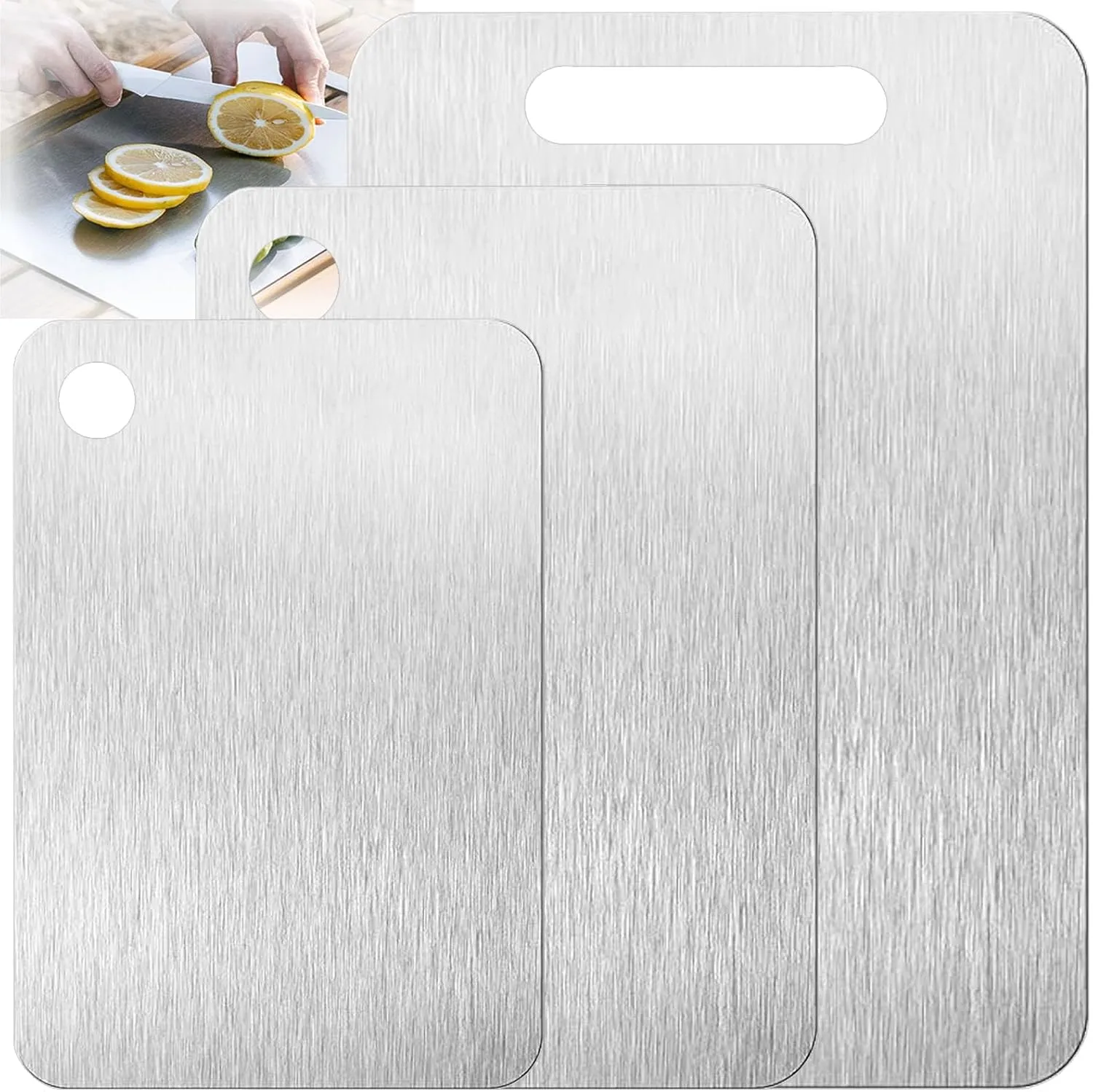 100% Pure Cut Titanium Cutting Board Set of 3, Double-Sided Purecut Titanium Cutting Boards for Kitchen Dishwasher Safe, Charcuterie Chopping Board for Meat, Cheese & Outdoor BBQ Party (S M L)