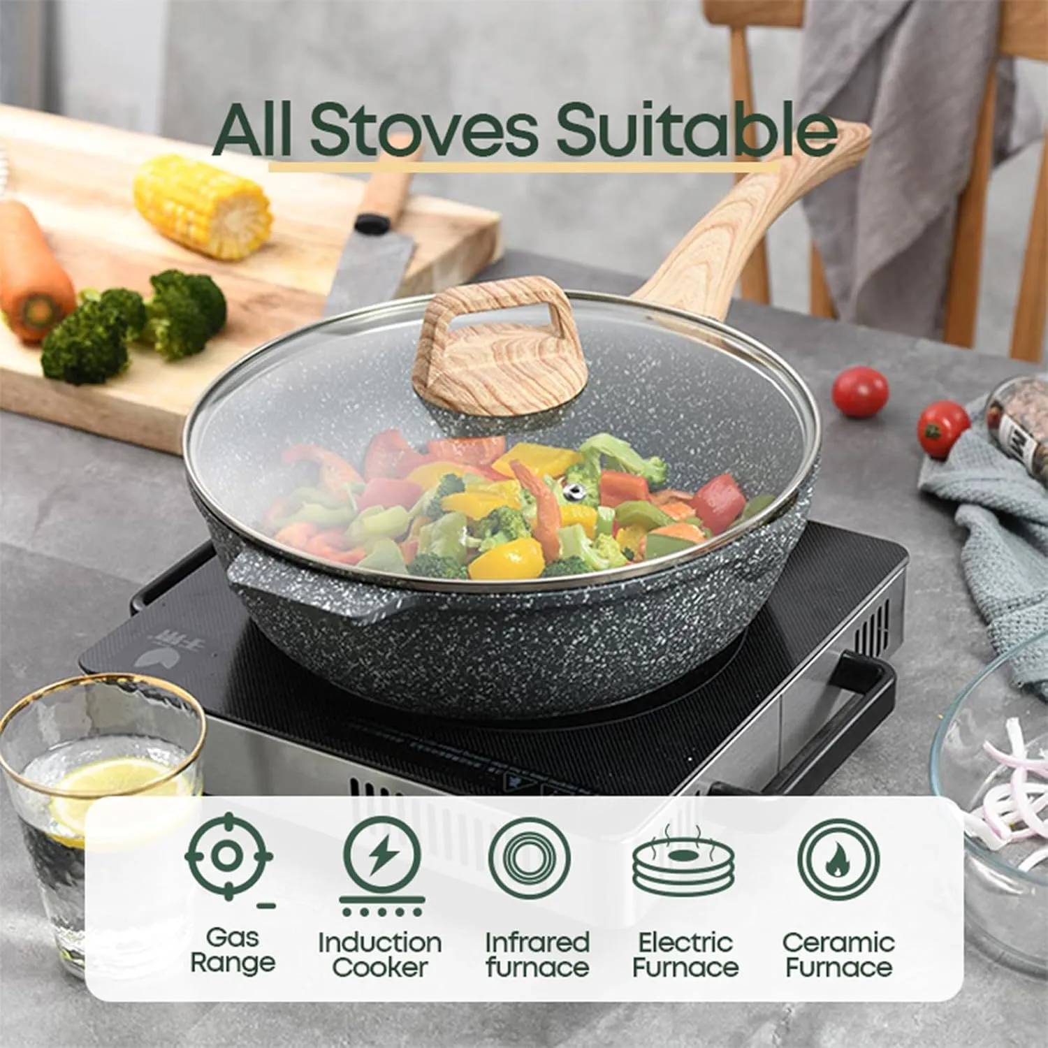 10Pcs Pots and Pans Set,nonstick Cookware Set Kitchen Cooking Set,Non-toxic Healthy Granite Induction Cookware Sets with firm heat-resistant handle(PFOA Free)