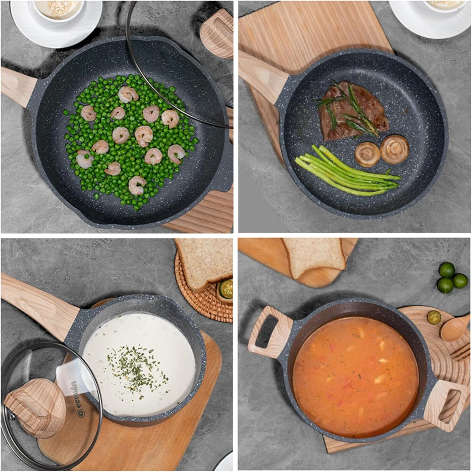 10Pcs Pots and Pans Set,nonstick Cookware Set Kitchen Cooking Set,Non-toxic Healthy Granite Induction Cookware Sets with firm heat-resistant handle(PFOA Free)