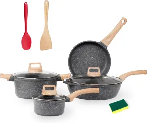 10Pcs Pots and Pans Set,nonstick Cookware Set Kitchen Cooking Set,Non-toxic Healthy Granite Induction Cookware Sets with firm heat-resistant handle(PFOA Free)
