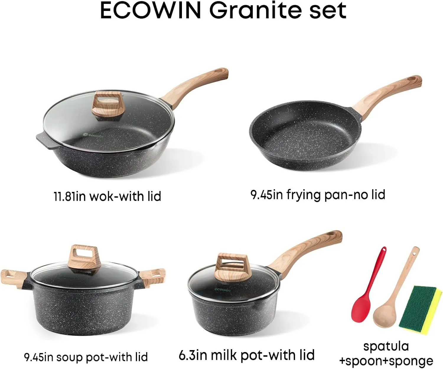10Pcs Pots and Pans Set,nonstick Cookware Set Kitchen Cooking Set,Non-toxic Healthy Granite Induction Cookware Sets with firm heat-resistant handle(PFOA Free)