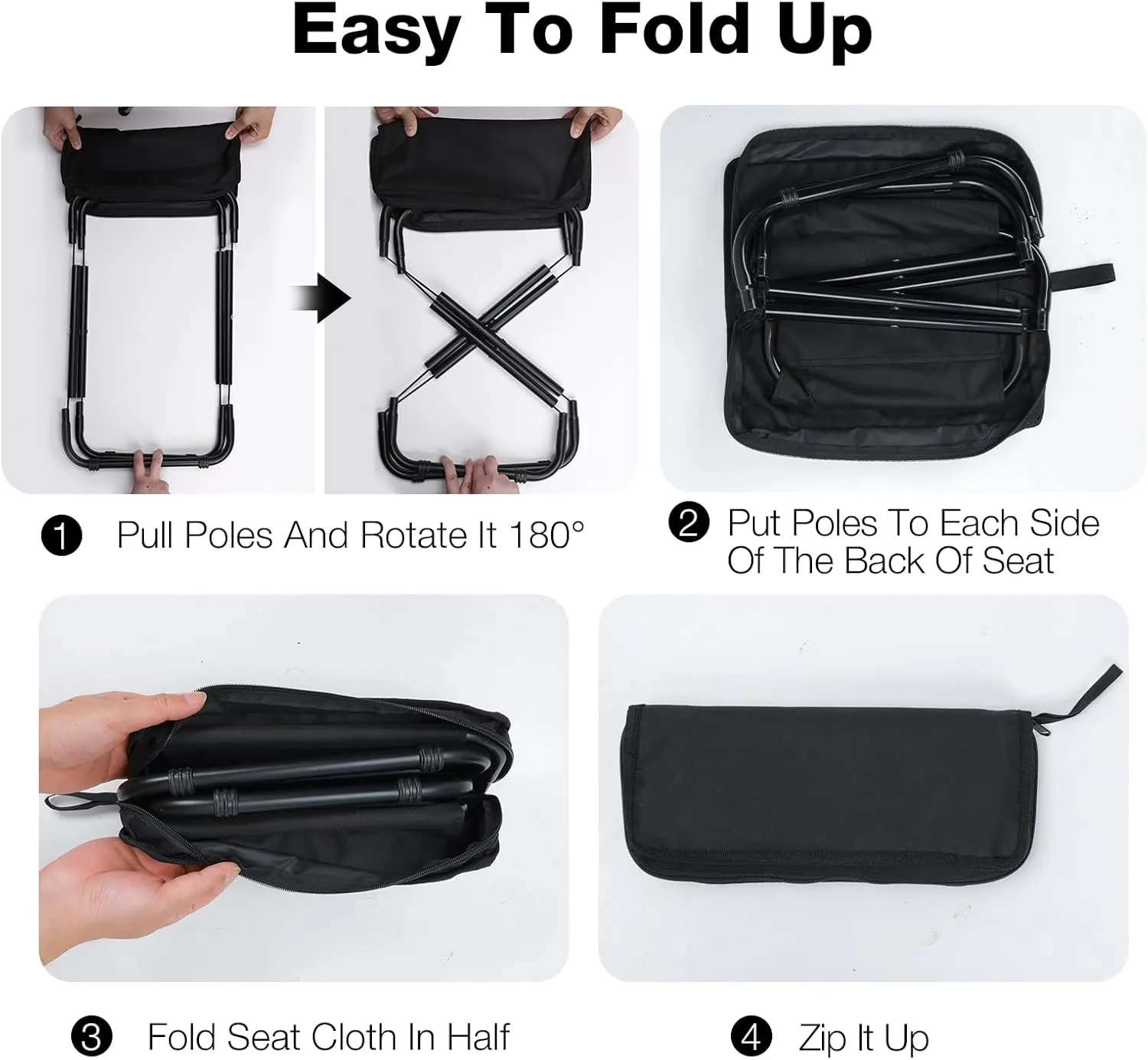 13"" Folding Camping Stool, Lightweight Portable Camp Stool for Adults Support 286lbs, Foldable Camping Foot Stool Backpacking Stool for Fishing Beach Picnic Sports, Small, Black, ZQ0059B