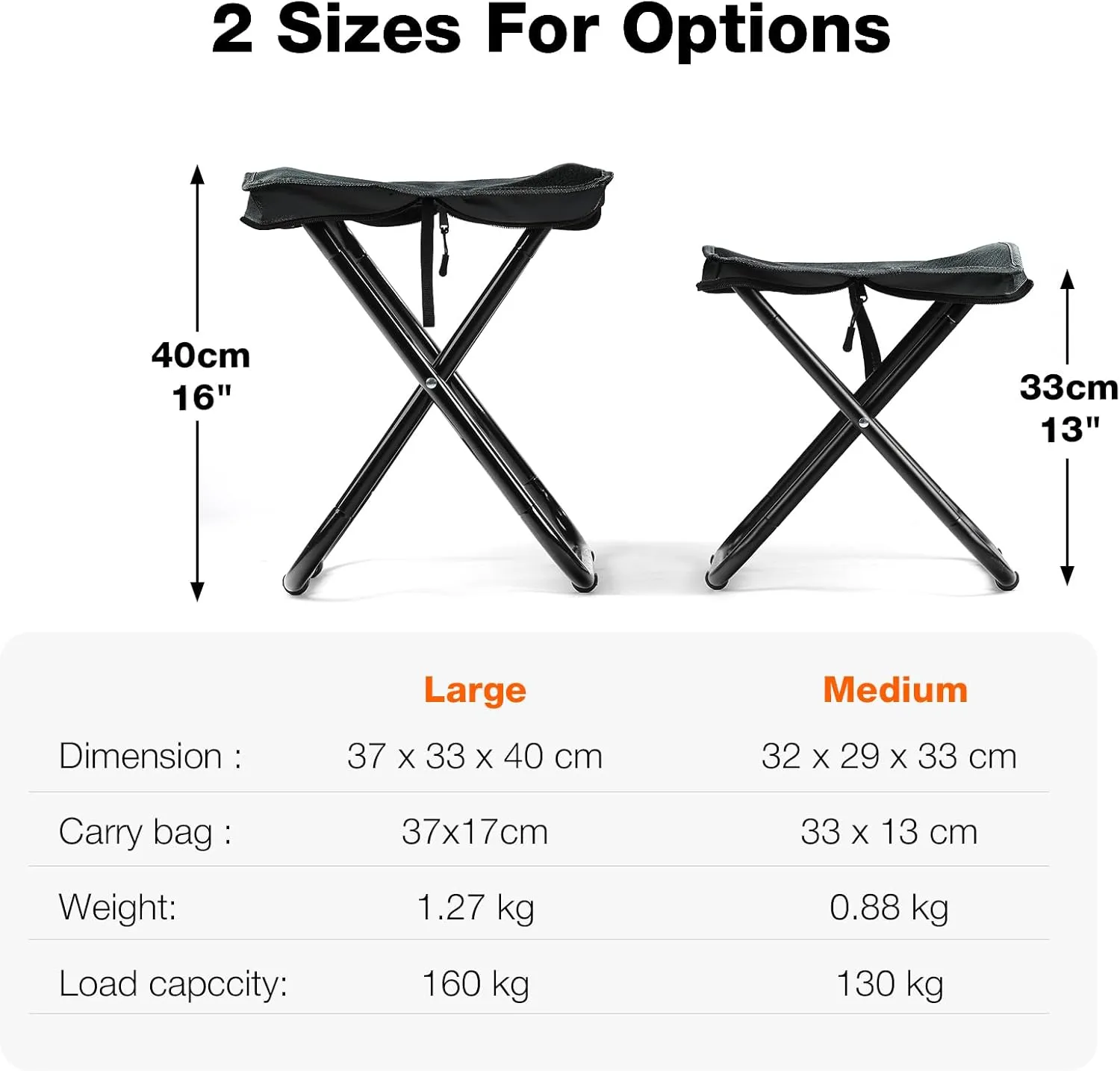 13"" Folding Camping Stool, Lightweight Portable Camp Stool for Adults Support 286lbs, Foldable Camping Foot Stool Backpacking Stool for Fishing Beach Picnic Sports, Small, Black, ZQ0059B
