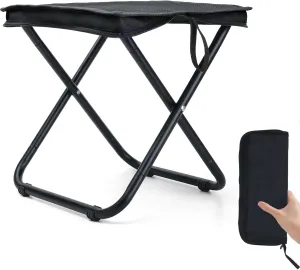 13"" Folding Camping Stool, Lightweight Portable Camp Stool for Adults Support 286lbs, Foldable Camping Foot Stool Backpacking Stool for Fishing Beach Picnic Sports, Small, Black, ZQ0059B