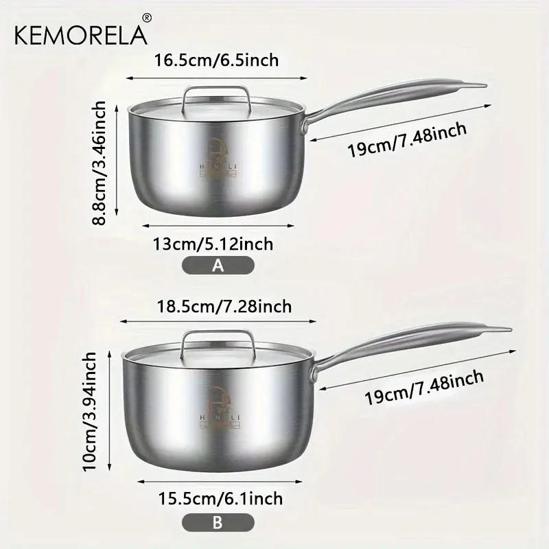 1.5L Stainless Steel Nonstick Soup Pot Saucepan with Lid Small Cooking Pot MIlk Pan With Anti-scald Cool Handle