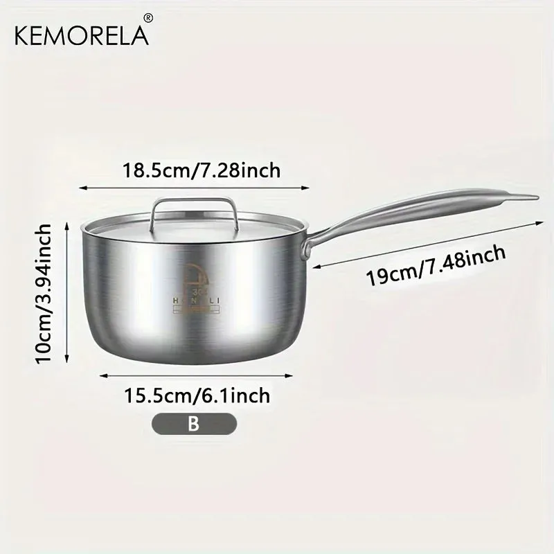 1.5L Stainless Steel Nonstick Soup Pot Saucepan with Lid Small Cooking Pot MIlk Pan With Anti-scald Cool Handle