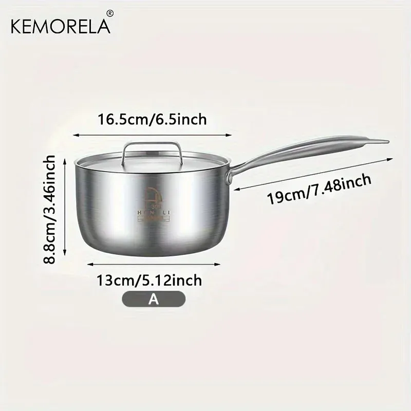 1.5L Stainless Steel Nonstick Soup Pot Saucepan with Lid Small Cooking Pot MIlk Pan With Anti-scald Cool Handle