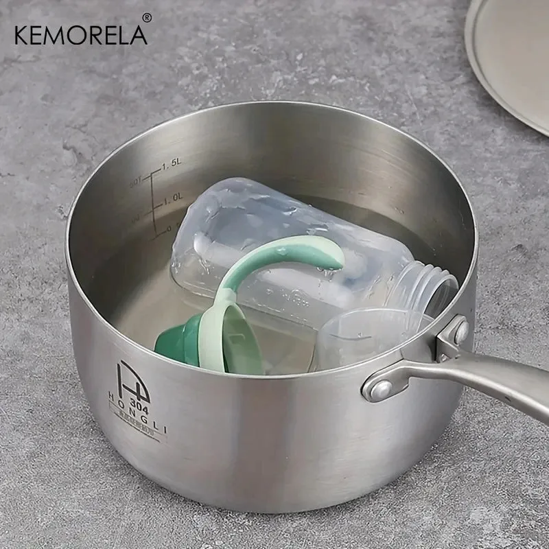 1.5L Stainless Steel Nonstick Soup Pot Saucepan with Lid Small Cooking Pot MIlk Pan With Anti-scald Cool Handle