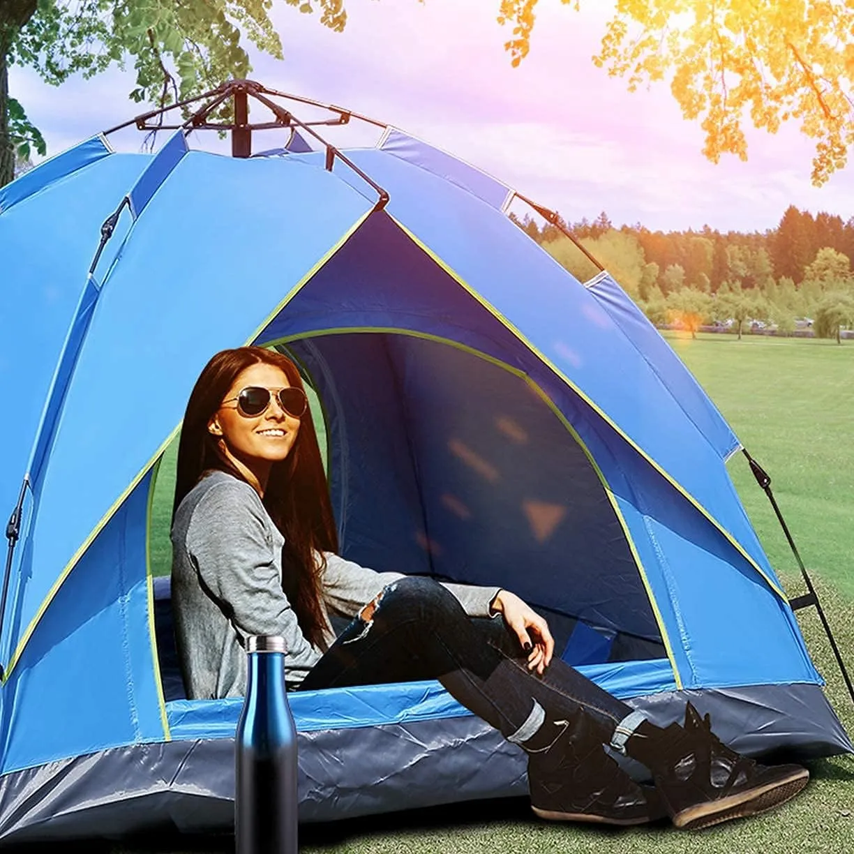 2-4 Person Camping Tent,with Moisture-Proof pad and Hammock Waterproof & Windproof Tent for Outdoor,Hiking,Glamping,Mountaineering and Travel (Dark Green Width 2m) (Dark Green Width 1.5m)
