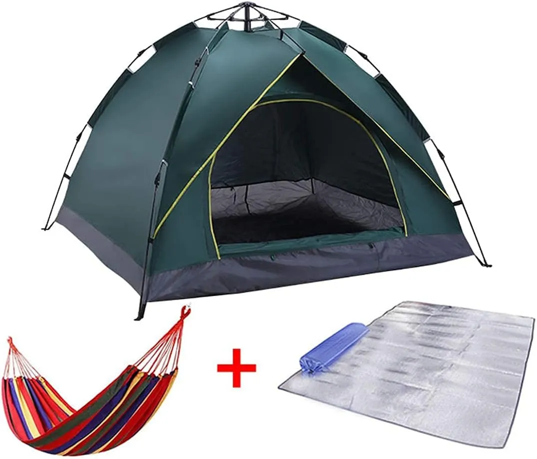 2-4 Person Camping Tent,with Moisture-Proof pad and Hammock Waterproof & Windproof Tent for Outdoor,Hiking,Glamping,Mountaineering and Travel (Dark Green Width 2m) (Dark Green Width 1.5m)