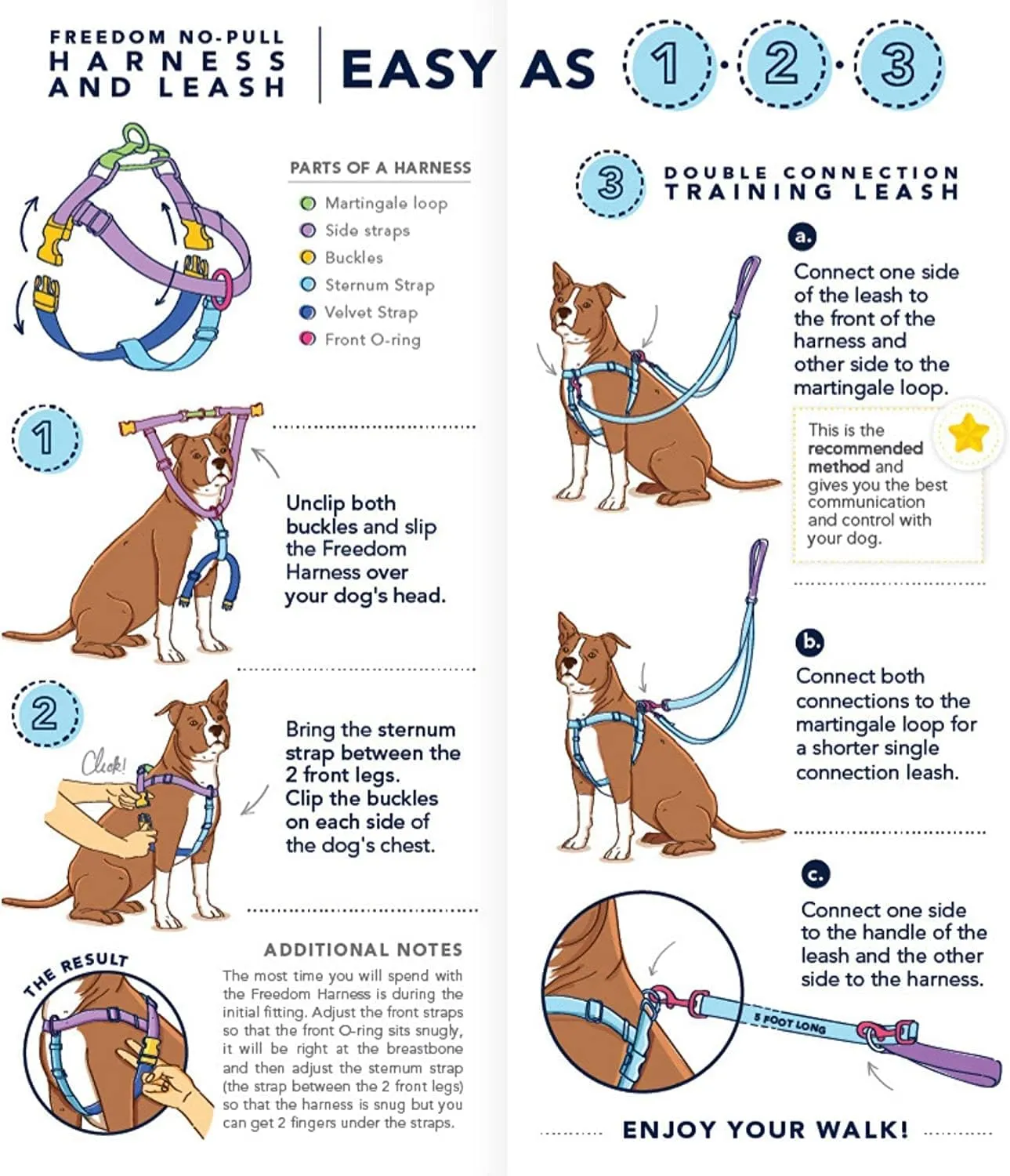 2 Hounds Design Freedom No Pull Dog Harness, Adjustable Harness and Leash Set, Easy Walking & Comfortable Control, Fits Small, Medium & Large Dogs, Solid Colors, Made in USA, 1" MD, Purple
