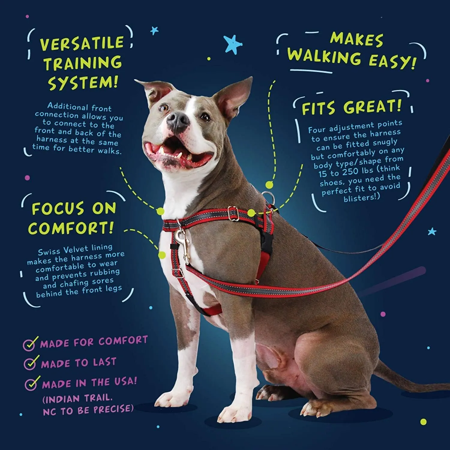 2 Hounds Design Freedom No Pull Dog Harness, Adjustable Harness and Leash Set, Easy Walking & Comfortable Control, Fits Small, Medium & Large Dogs, Solid Colors, Made in USA, 1" MD, Purple