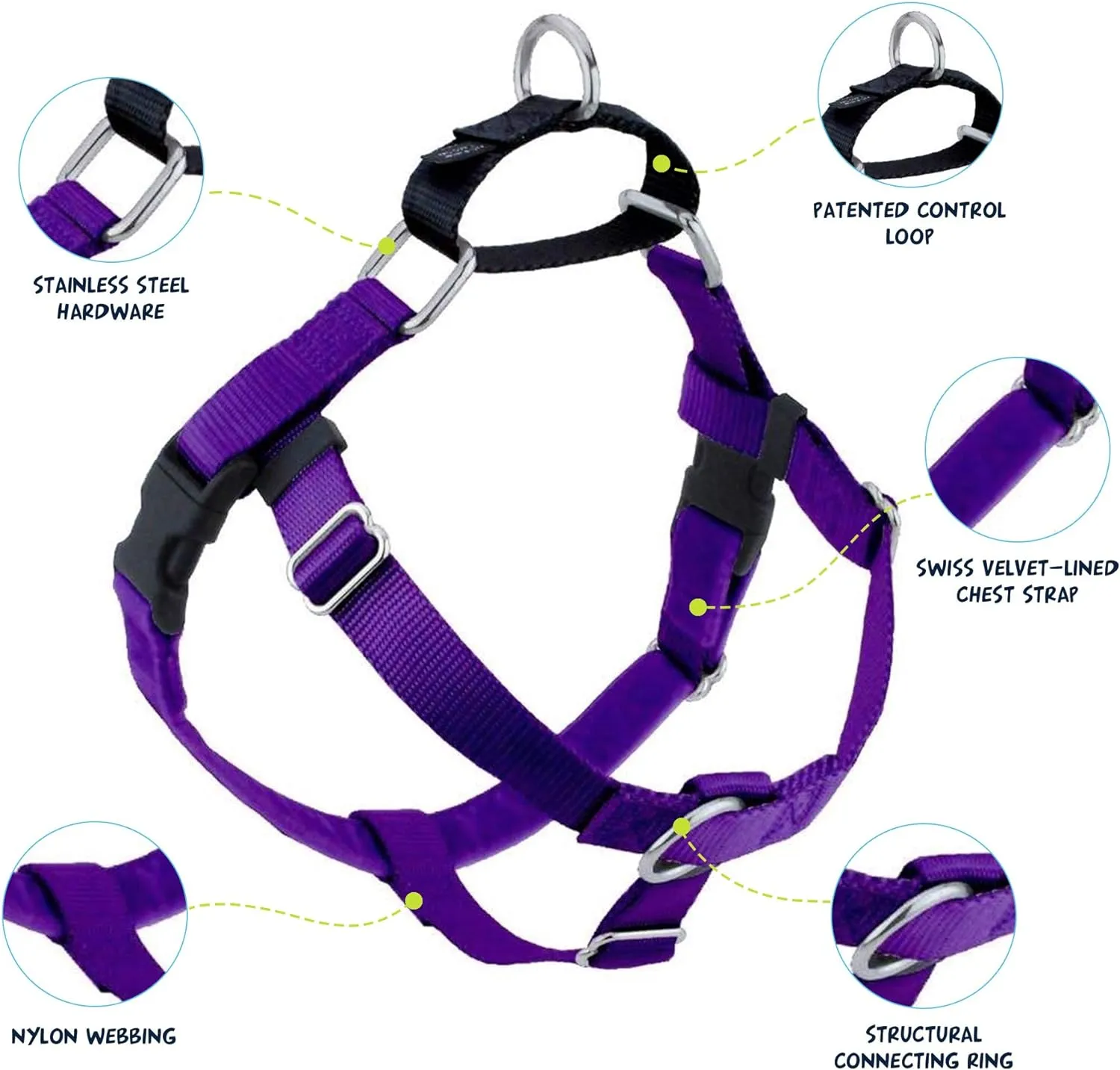 2 Hounds Design Freedom No Pull Dog Harness, Adjustable Harness and Leash Set, Easy Walking & Comfortable Control, Fits Small, Medium & Large Dogs, Solid Colors, Made in USA, 1" MD, Purple