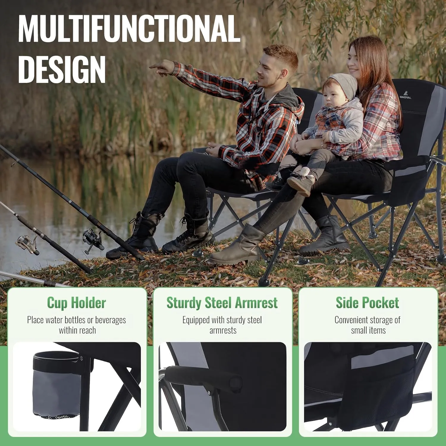 2 Pack Camping Chairs for Adults, High Back Foling Chairs with Side Pocket & Cup Holder, Support 300 LBS Lawn Chair for Camping, Tailgate Party, Sports Event