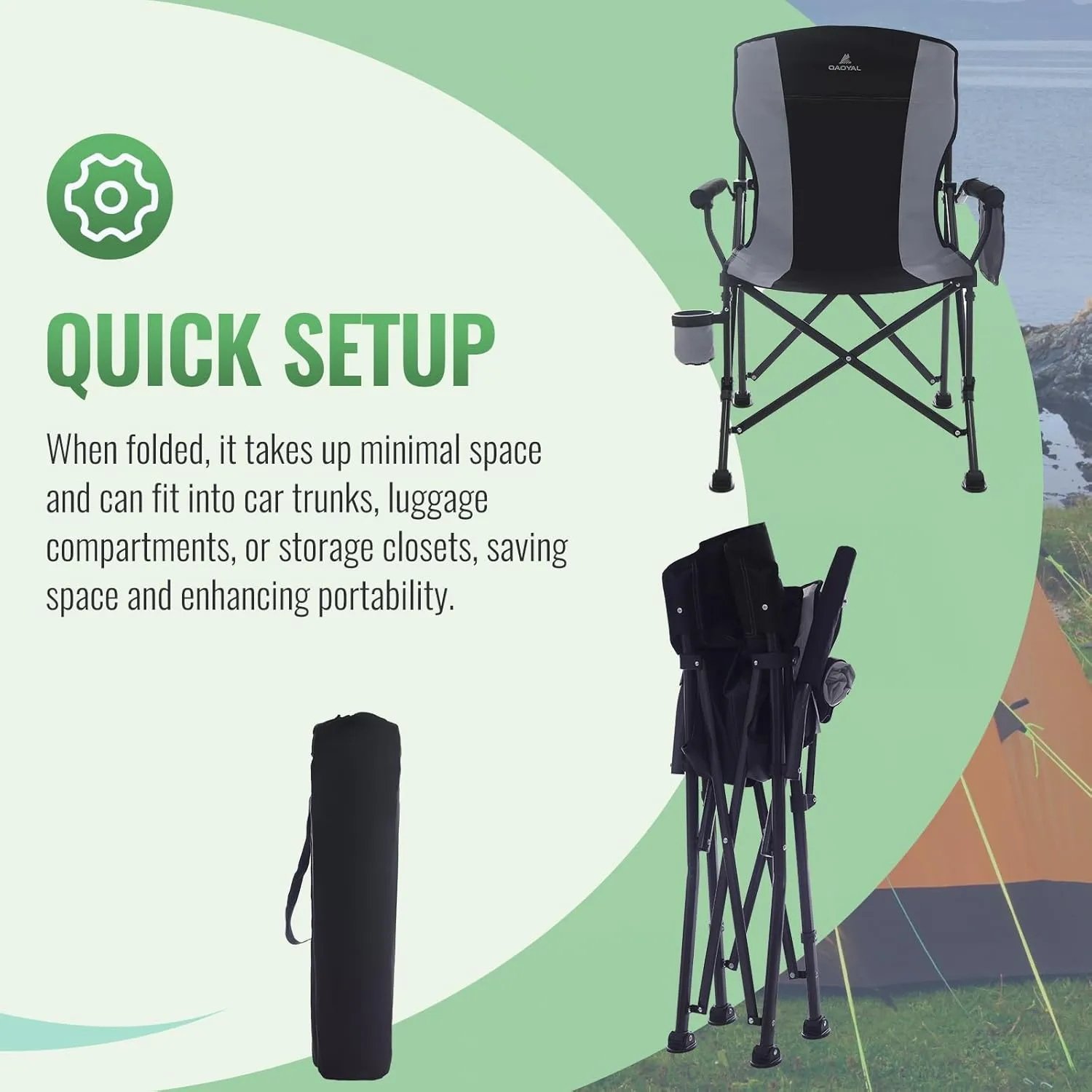 2 Pack Camping Chairs for Adults, High Back Foling Chairs with Side Pocket & Cup Holder, Support 300 LBS Lawn Chair for Camping, Tailgate Party, Sports Event