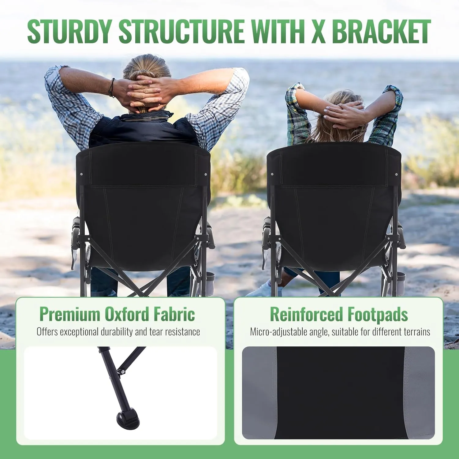2 Pack Camping Chairs for Adults, High Back Foling Chairs with Side Pocket & Cup Holder, Support 300 LBS Lawn Chair for Camping, Tailgate Party, Sports Event