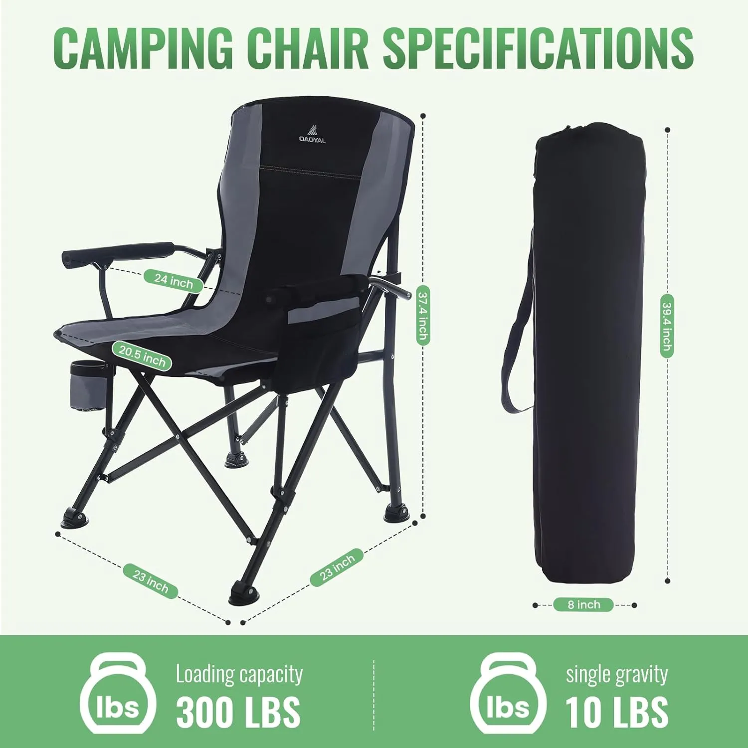 2 Pack Camping Chairs for Adults, High Back Foling Chairs with Side Pocket & Cup Holder, Support 300 LBS Lawn Chair for Camping, Tailgate Party, Sports Event