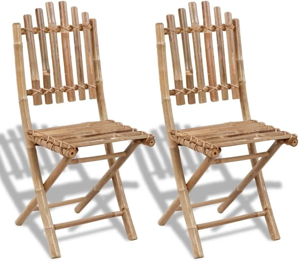 2-Pack Folding Bamboo Chairs Outdoor Patio Furniture, 19.7x16.5x36.2 Inch Weather-Resistant Dining Chairs for Garden, Poolside, Camping, Beach & Backyard