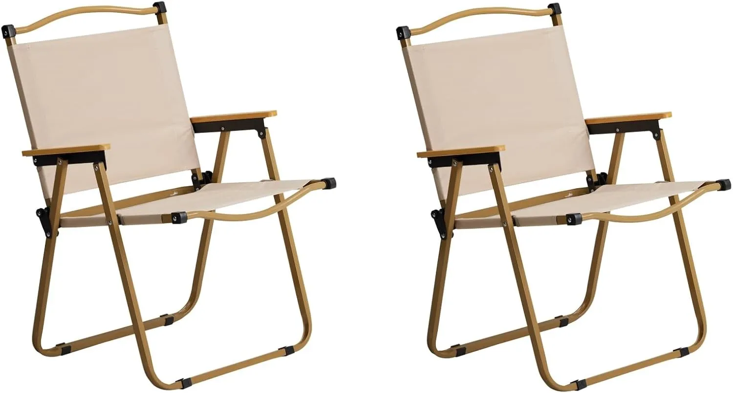 2 Pack Lightweight Folding Camping Chair for Adults,Portable Outdoor Picnic Beach Lawn Chairs,Foldable Camp Chairs,Lawn Camping Chair,with Metal Frame,for Patio Pool Fishing Yard Garden (Khaki)