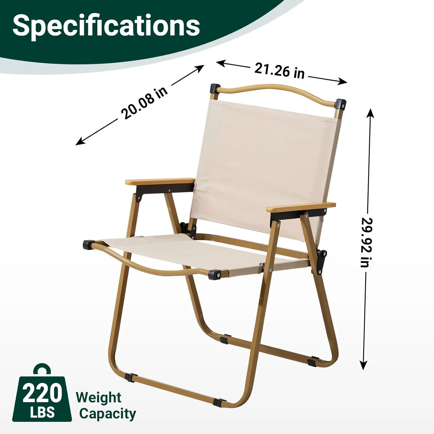 2 Pack Lightweight Folding Camping Chair for Adults,Portable Outdoor Picnic Beach Lawn Chairs,Foldable Camp Chairs,Lawn Camping Chair,with Metal Frame,for Patio Pool Fishing Yard Garden (Khaki)