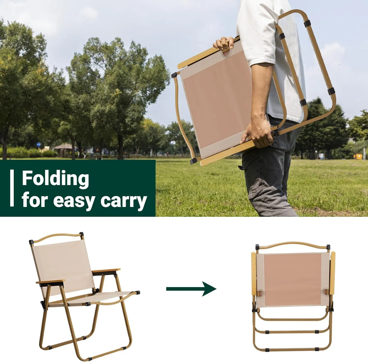 2 Pack Lightweight Folding Camping Chair for Adults,Portable Outdoor Picnic Beach Lawn Chairs,Foldable Camp Chairs,Lawn Camping Chair,with Metal Frame,for Patio Pool Fishing Yard Garden (Khaki)