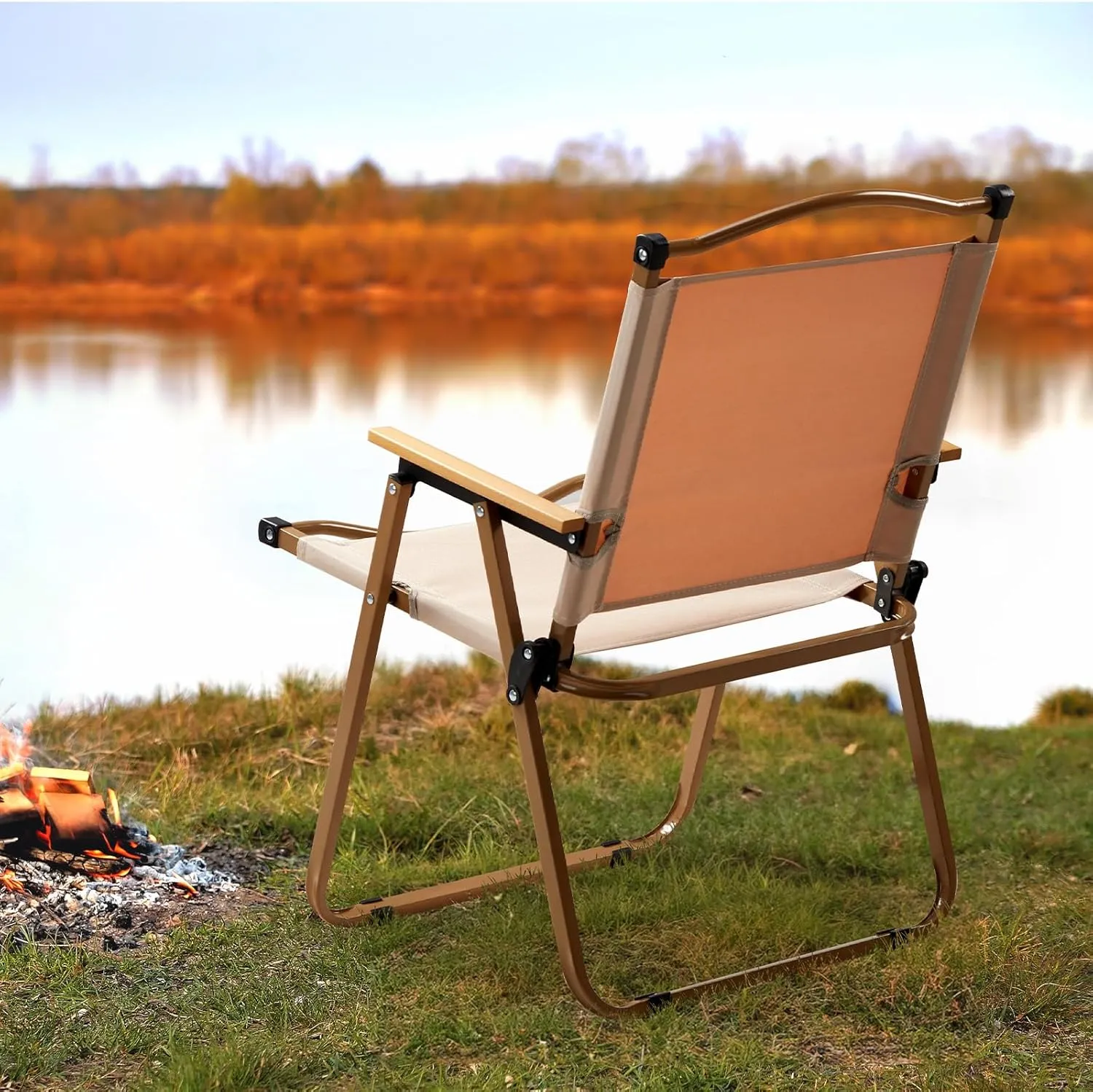 2 Pack Lightweight Folding Camping Chair for Adults,Portable Outdoor Picnic Beach Lawn Chairs,Foldable Camp Chairs,Lawn Camping Chair,with Metal Frame,for Patio Pool Fishing Yard Garden (Khaki)
