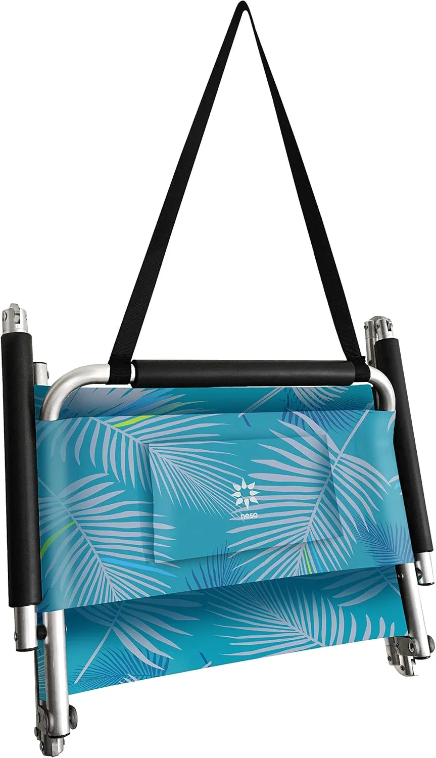 2 Pack of Neso Lightweight Water Resistant Beach Chairs with Shoulder Strap and Slip Pocket - Folds Thin (Aqua Fronds)