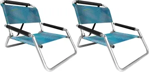 2 Pack of Neso Lightweight Water Resistant Beach Chairs with Shoulder Strap and Slip Pocket - Folds Thin (Aqua Fronds)