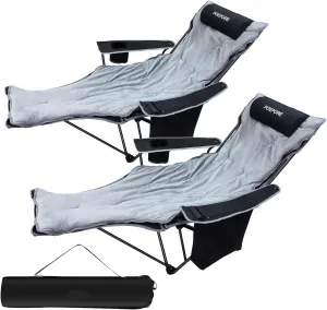 2-Pack Reclining Camping Chair 4 Position with Foot Rest Comfortable for Adults 265Ibs Folding Lounger Mesh Beach Chair with Cooler Bag,Cotton Cushion and Cup Holder for Outdoor Patio