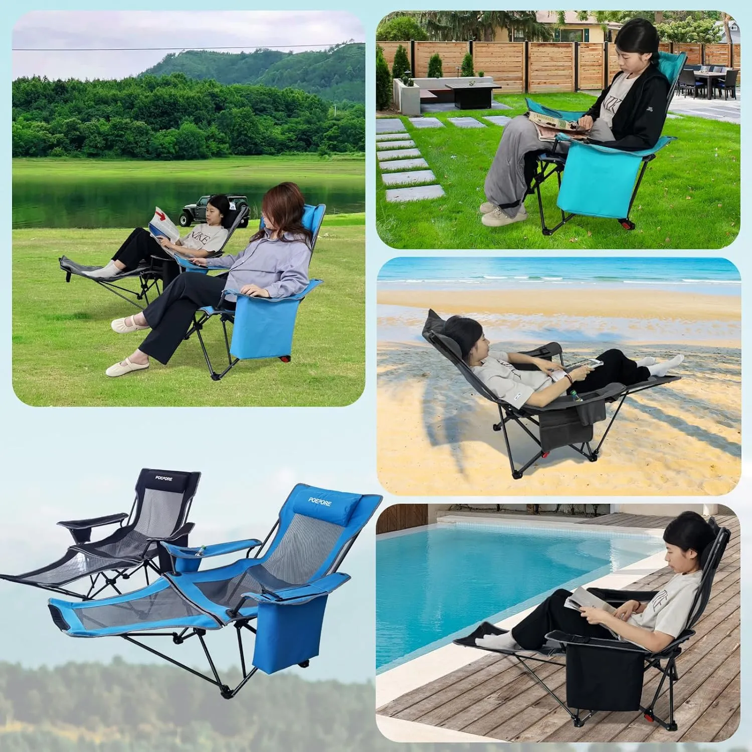 2-Pack Reclining Camping Chair 4 Position with Foot Rest Comfortable for Adults 265Ibs Folding Lounger Mesh Beach Chair with Cooler Bag,Cotton Cushion and Cup Holder for Outdoor Patio