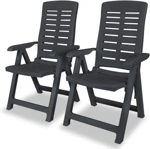 2-Pack Reclining Patio Chairs with 4 Adjustable Positions, Foldable Outdoor Lounge Chairs Anthracite Plastic for Poolside Camping Beach Backyard