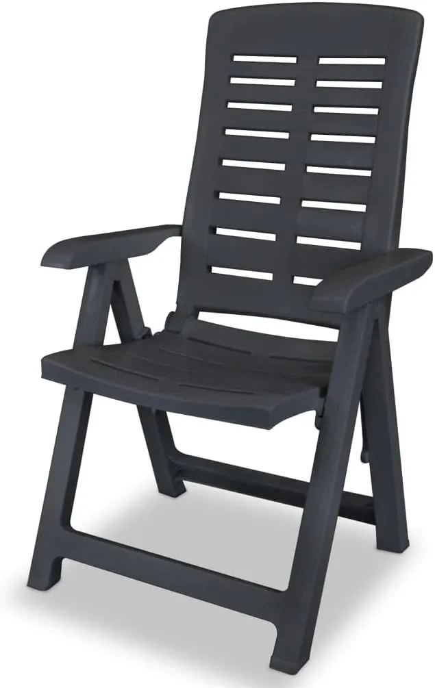 2-Pack Reclining Patio Chairs with 4 Adjustable Positions, Foldable Outdoor Lounge Chairs Anthracite Plastic for Poolside Camping Beach Backyard