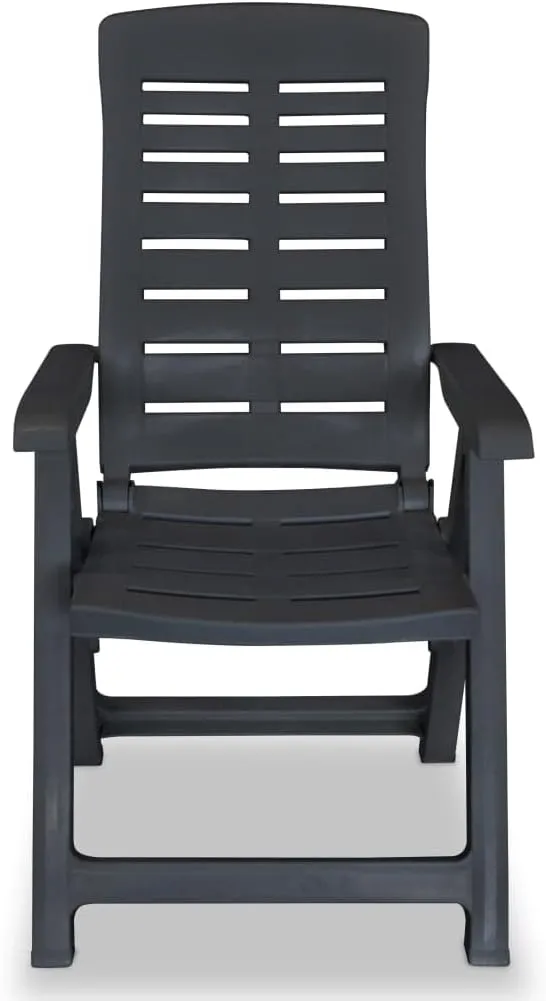2-Pack Reclining Patio Chairs with 4 Adjustable Positions, Foldable Outdoor Lounge Chairs Anthracite Plastic for Poolside Camping Beach Backyard