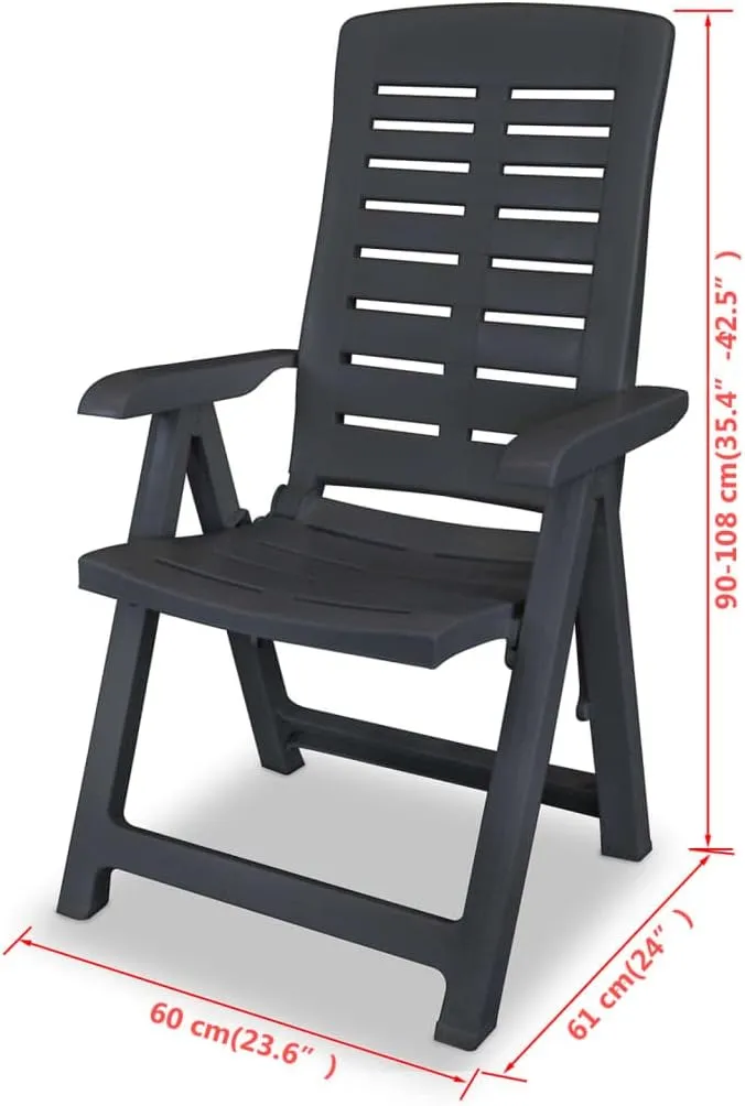 2-Pack Reclining Patio Chairs with 4 Adjustable Positions, Foldable Outdoor Lounge Chairs Anthracite Plastic for Poolside Camping Beach Backyard