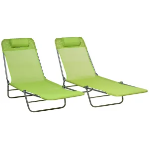 2-Piece Folding Chaise Lounge Chairs with Reclining Back, Breathable Mesh Seat & Headrest, Green