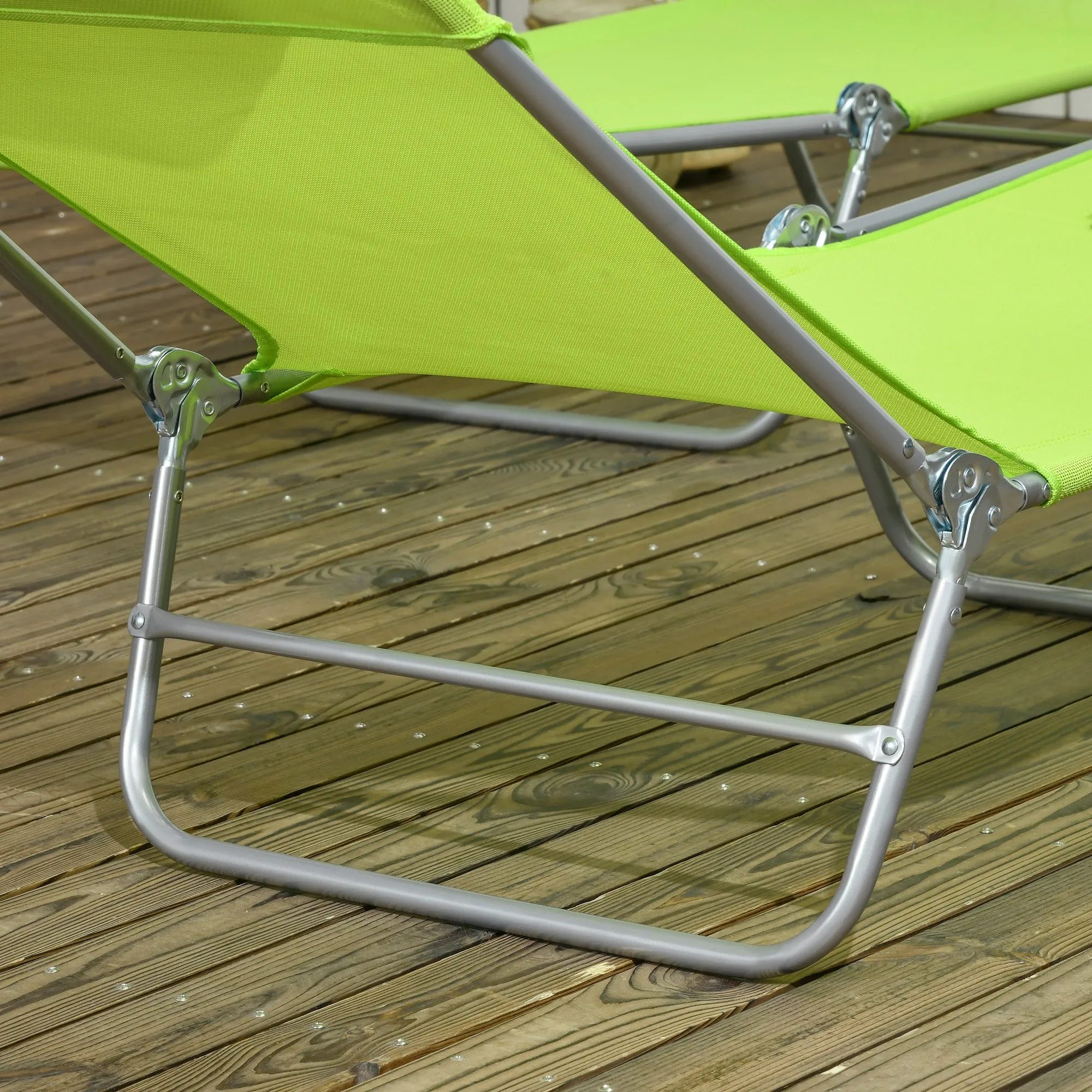 2-Piece Folding Chaise Lounge Chairs with Reclining Back, Breathable Mesh Seat & Headrest, Green