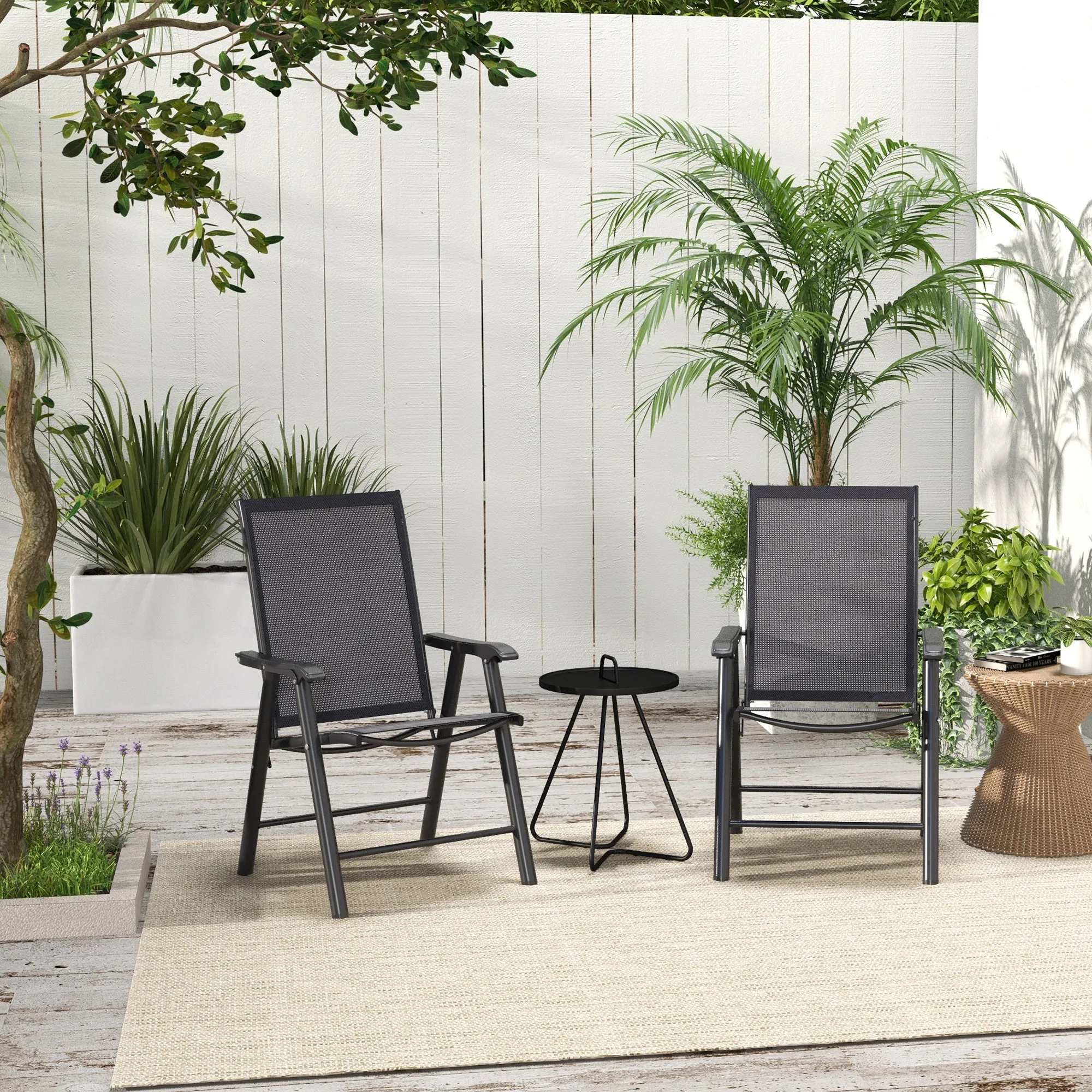 2-Piece Folding Dining Chair Set for Relaxing on Patio, Balcony, or Garden, Comfortable Outdoor Furniture with Armrests, Dark Grey