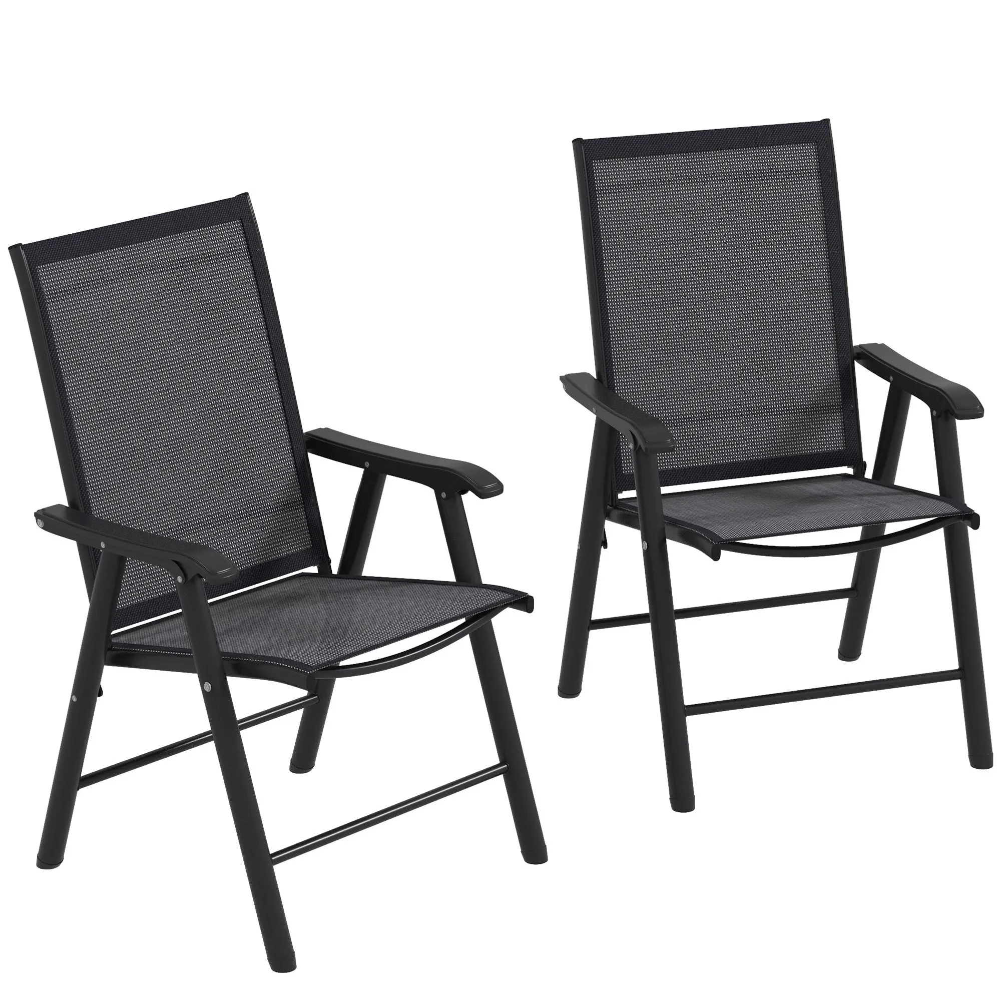 2-Piece Folding Dining Chair Set for Relaxing on Patio, Balcony, or Garden, Comfortable Outdoor Furniture with Armrests, Dark Grey
