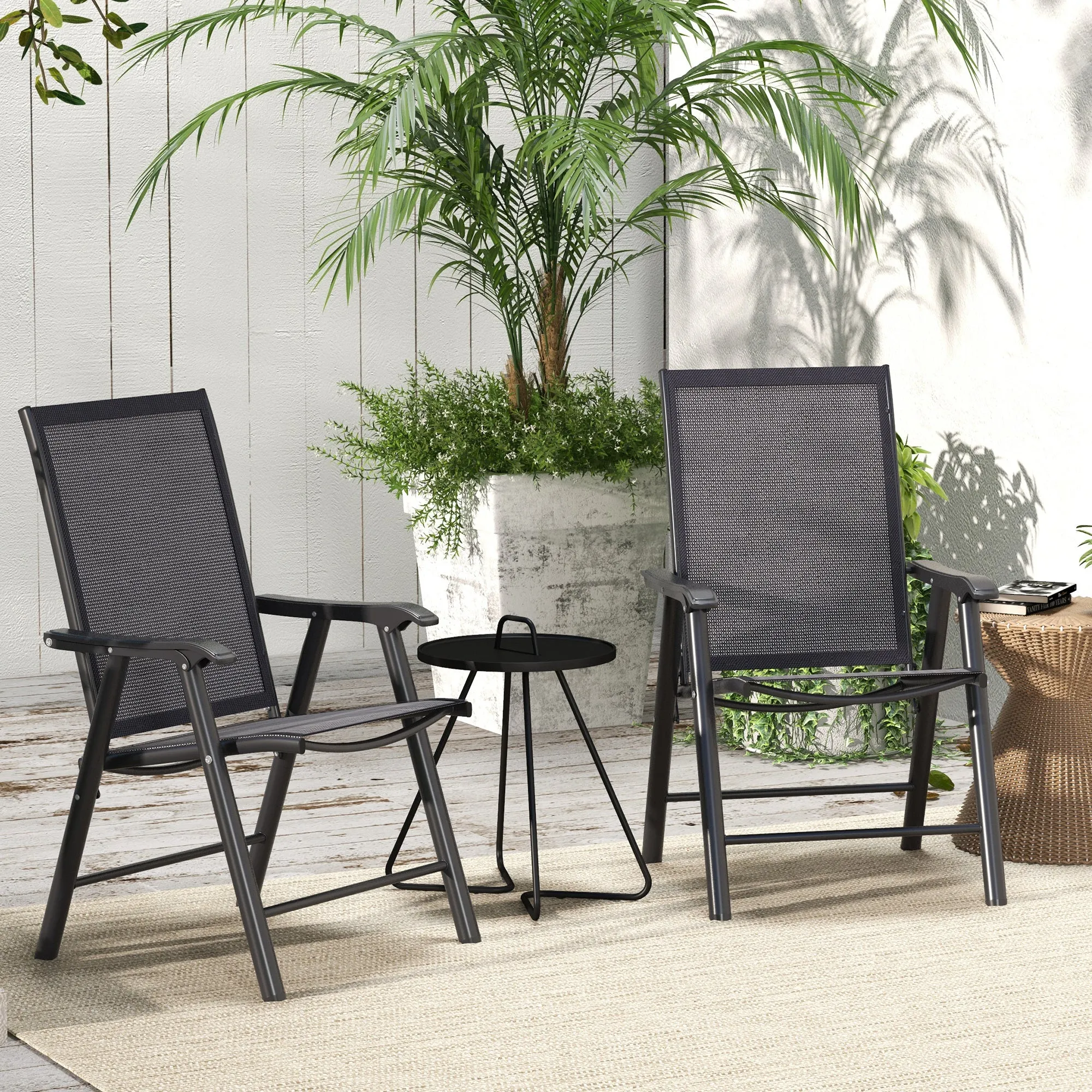 2-Piece Folding Dining Chair Set for Relaxing on Patio, Balcony, or Garden, Comfortable Outdoor Furniture with Armrests, Dark Grey
