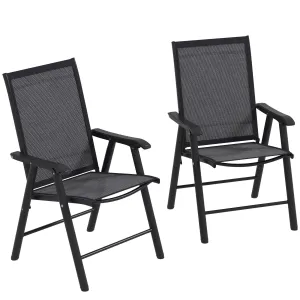 2-Piece Folding Dining Chair Set for Relaxing on Patio, Balcony, or Garden, Comfortable Outdoor Furniture with Armrests, Dark Grey