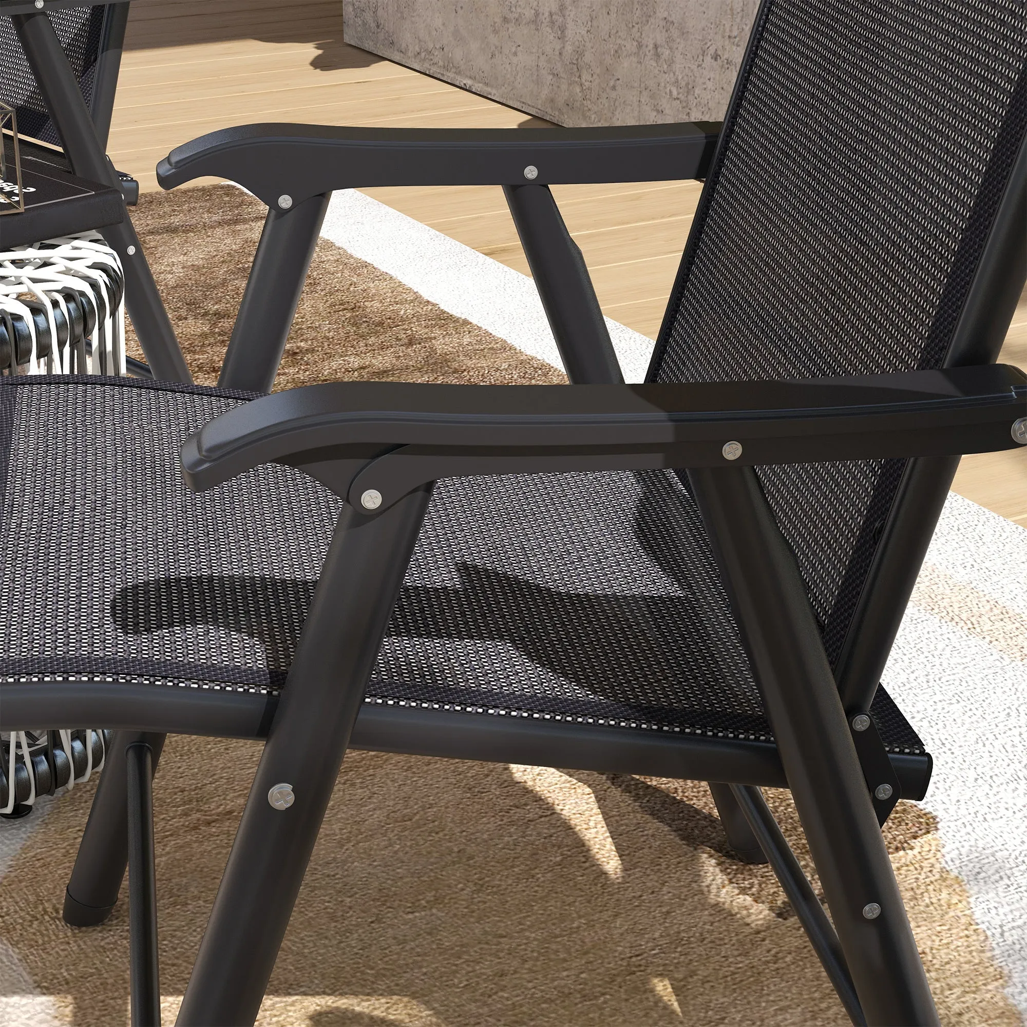 2-Piece Folding Dining Chair Set for Relaxing on Patio, Balcony, or Garden, Comfortable Outdoor Furniture with Armrests, Dark Grey