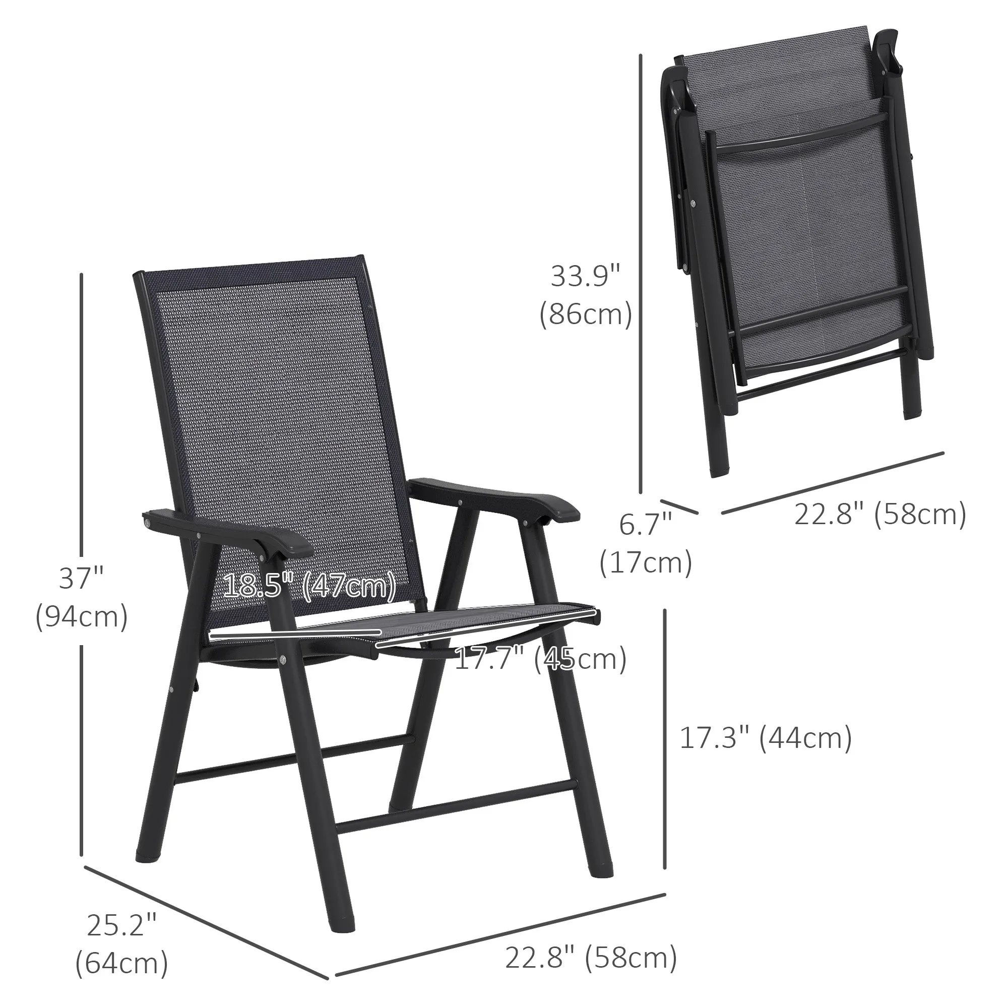 2-Piece Folding Dining Chair Set for Relaxing on Patio, Balcony, or Garden, Comfortable Outdoor Furniture with Armrests, Dark Grey