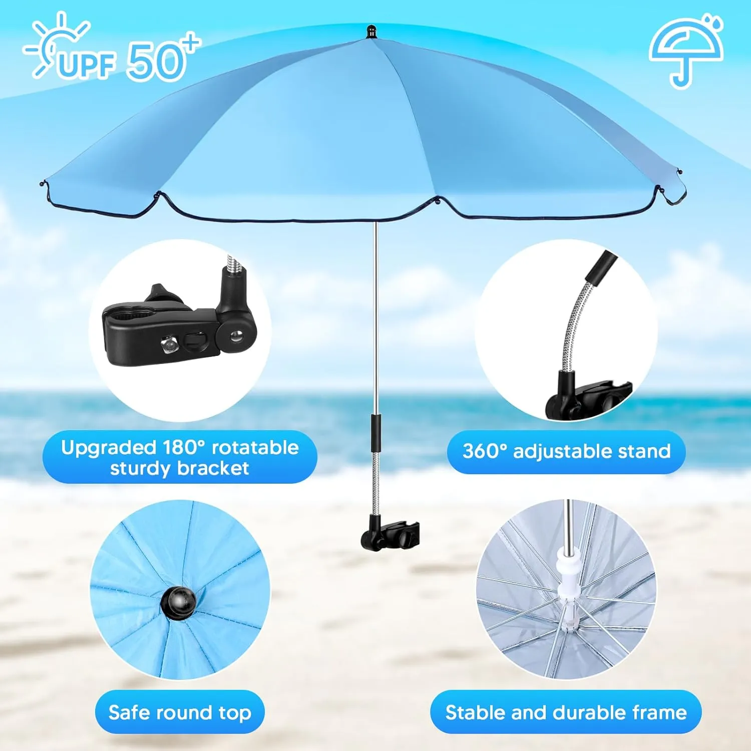 2 Sets Beach Chair with Umbrella and Beach Blanket (79 x 83 inch), Folding Camping Chair for Adult Adjustable Shade Umbrella with Carry Bag for Lawn Beach Camping Travel Outdoor Pool