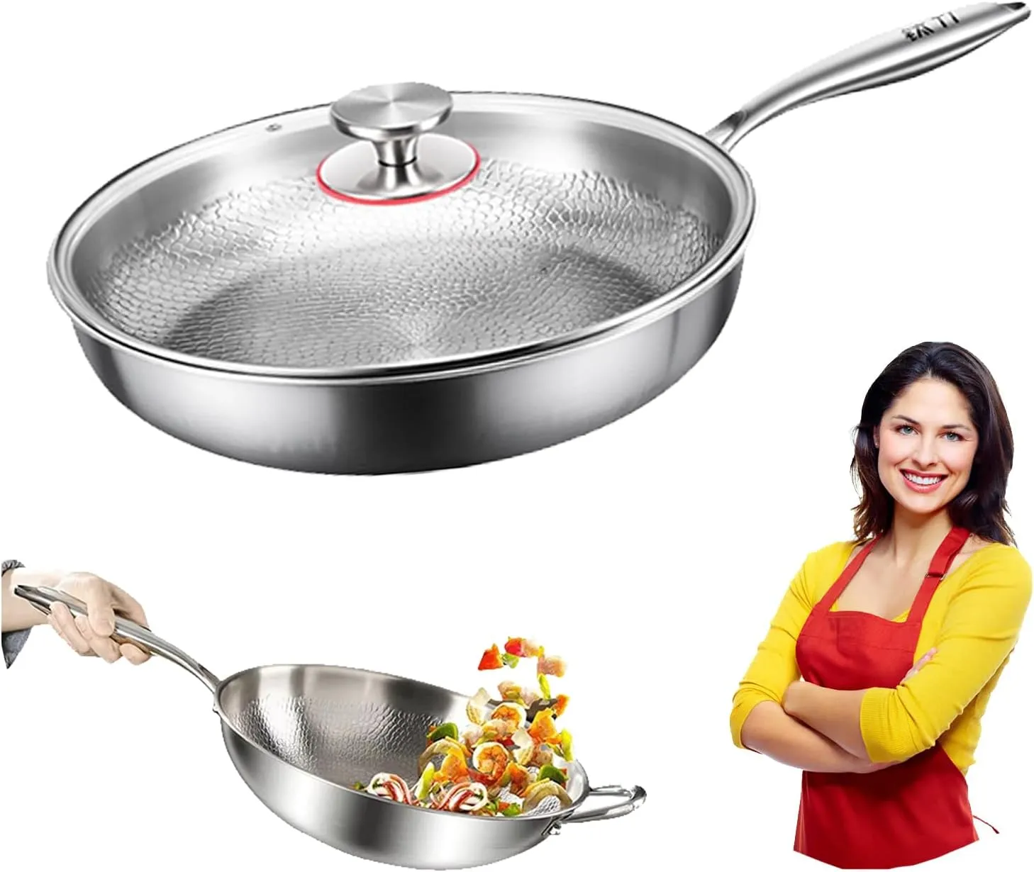 2025 new Titanium Hammered Pan Pro with Lid, titanium pans for cooking -Durable Scratch-Resistant Non Stick Titanium Nutri Pan for Cooking (10.23in)