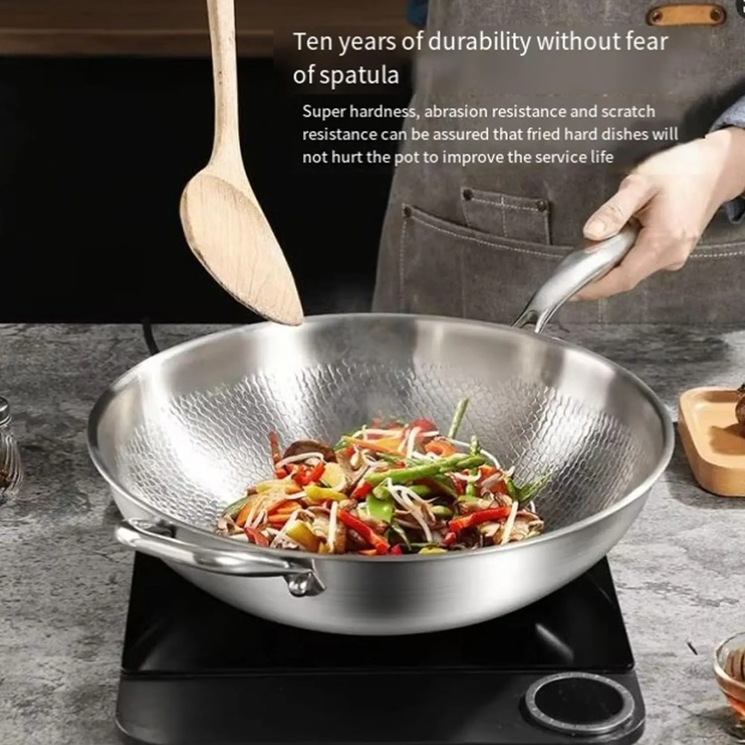 2025 new Titanium Hammered Pan Pro with Lid, titanium pans for cooking -Durable Scratch-Resistant Non Stick Titanium Nutri Pan for Cooking (10.23in)