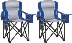 2PCS Folding Camping Chair, Heavy Duty Portable Lawn Chairs with Cooler Bag, Side Pocket & Cup Holder, Folding Chairs for Outside Support 450lbs Blue