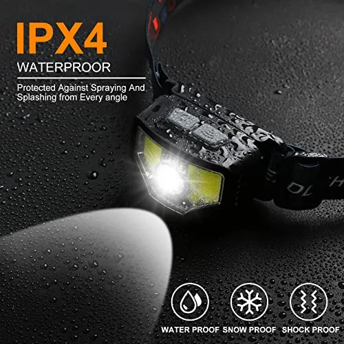 2pcs Headlamp Rechargeable,1200 Lumen Super Bright w/ White Red LED Head Lamp