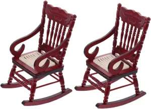 2pcs Miniature Rocking Chair Dollhouse Adornments Brown Wooden Rocking Chair Decor for Boys and Girls Lightweight Compact Design for Mini Furniture Collectors