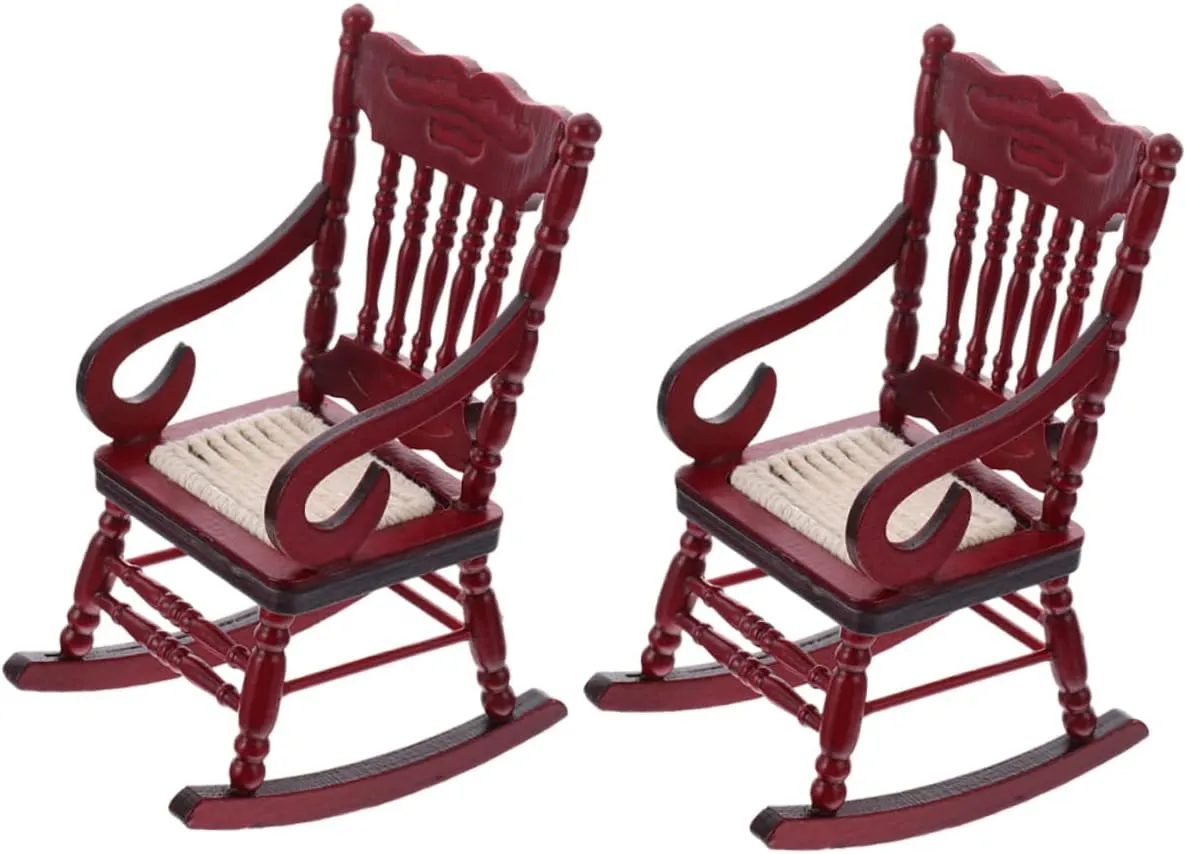 2pcs Miniature Rocking Chair Dollhouse Adornments Brown Wooden Rocking Chair Decor for Boys and Girls Lightweight Compact Design for Mini Furniture Collectors