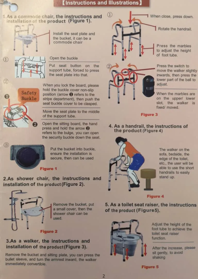 3 in 1 Adjustable Foldable Shower Commode & Walker | Fair